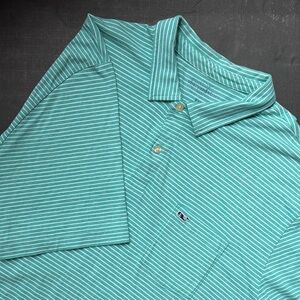 Vineyard Vines Green & White Striped Polo Shirt, Size XXL